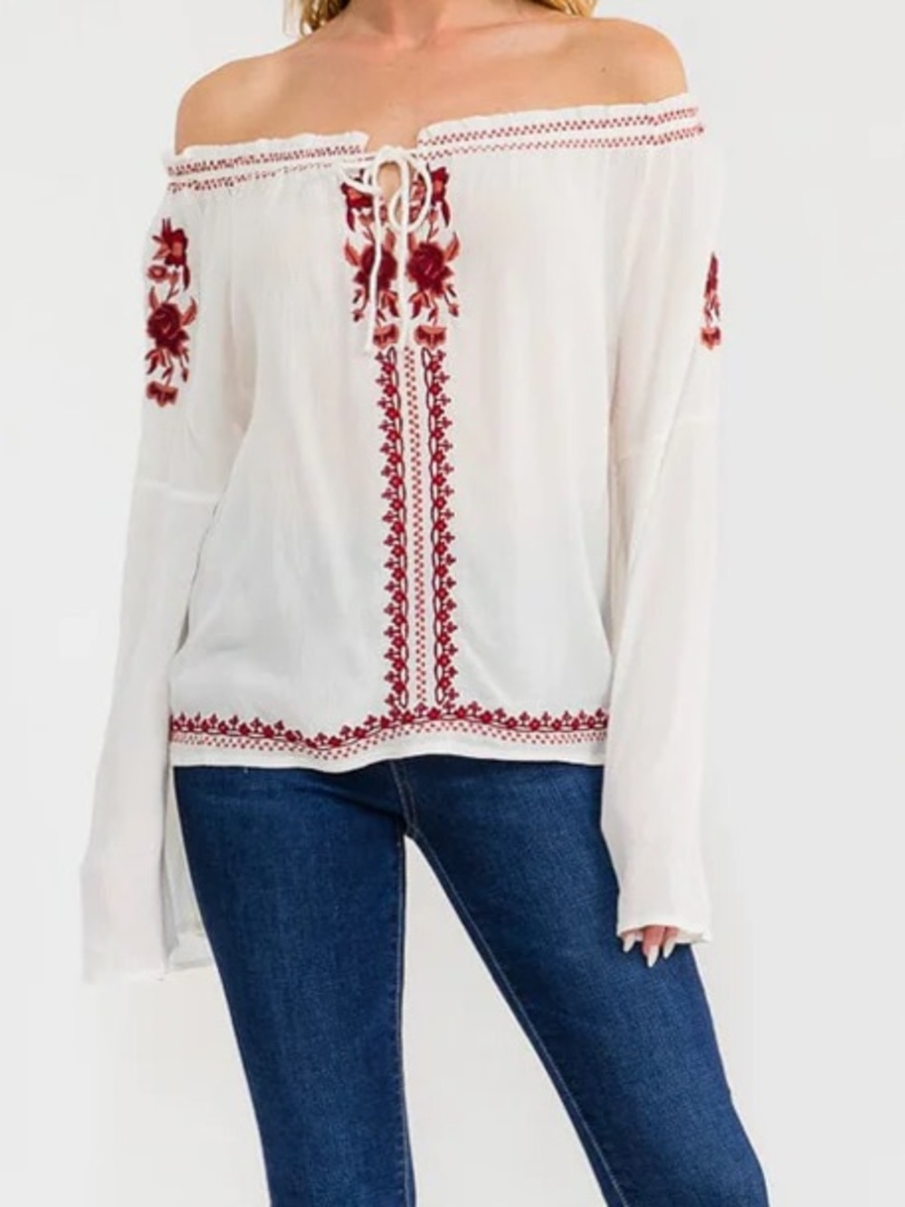Boho NWT Women’s Gypsy white  Off-Shoulder Embroidered Top  S-M-L